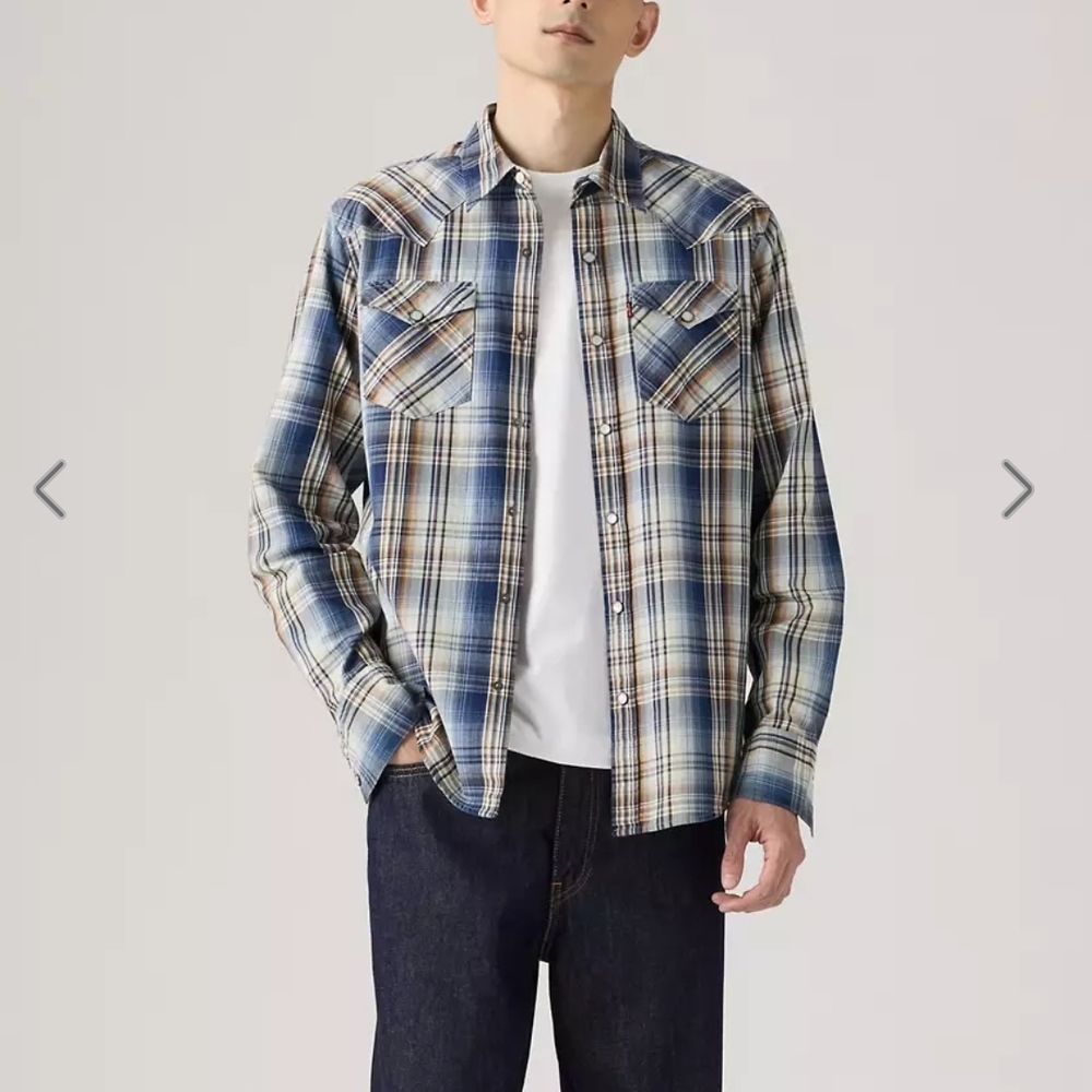 Levis Barstoe Plaid Cotton Button-Up Shirt M